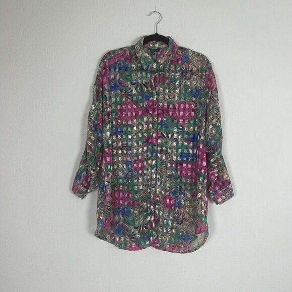 An Na Total Fashions Vintage 90s Womens Plus Size 1X Semi Sheer Floral Blouse - Picture 1 of 11